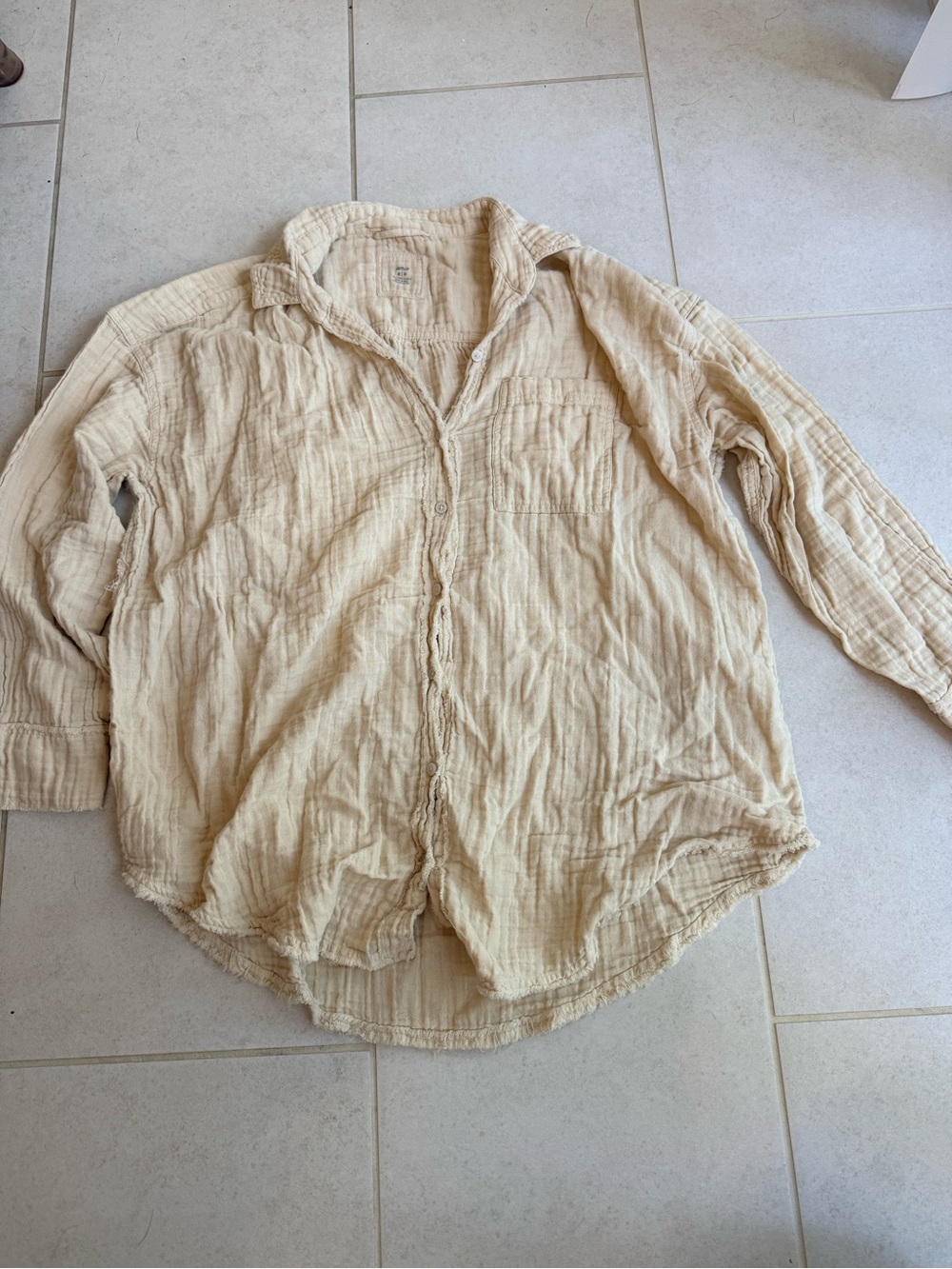 aerie women’s beige 100% Cotton Textured Button-Down Shirt